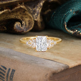 1 Carat Emerald Cut Moissanite Engagement Ring Classic Side Stone Wedding Ring